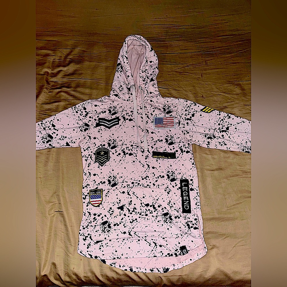 PINK hoodie with black spots and army badges SIZE/M